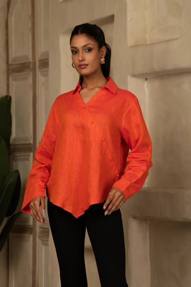 Overlap Stylised Pure Linen Shirt