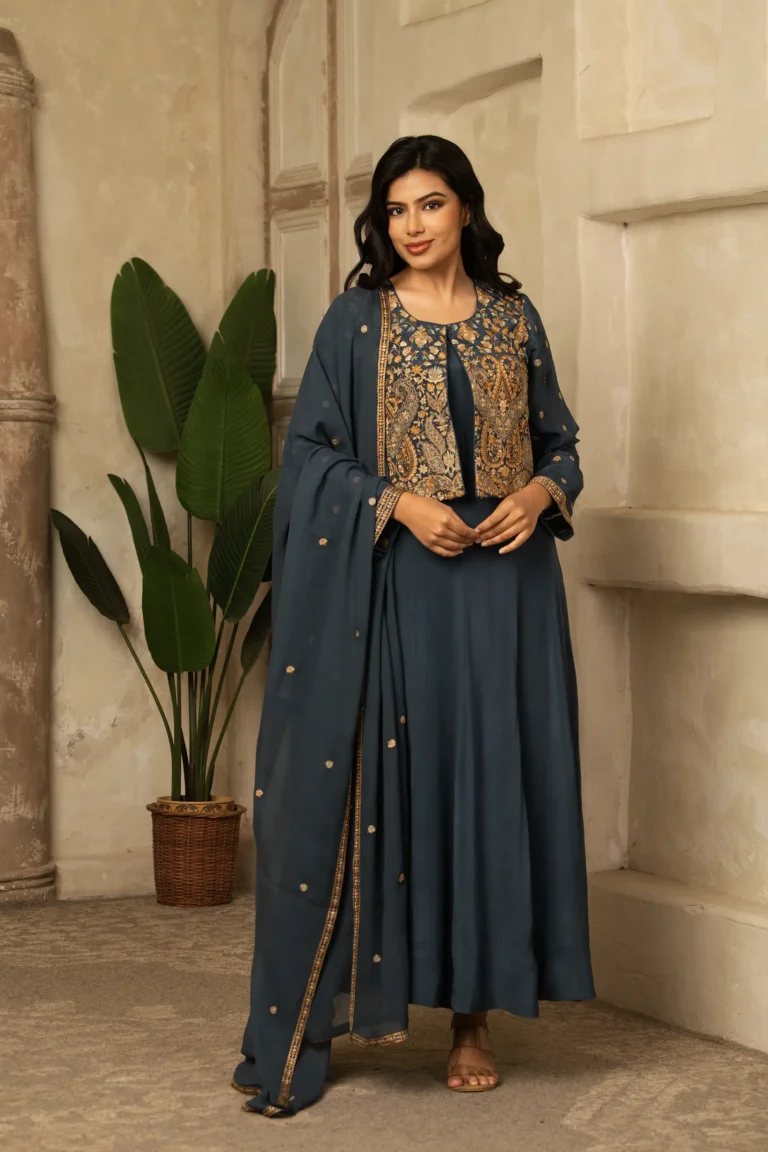 Blue Heritage Embroidered 4-Piece Ensemble