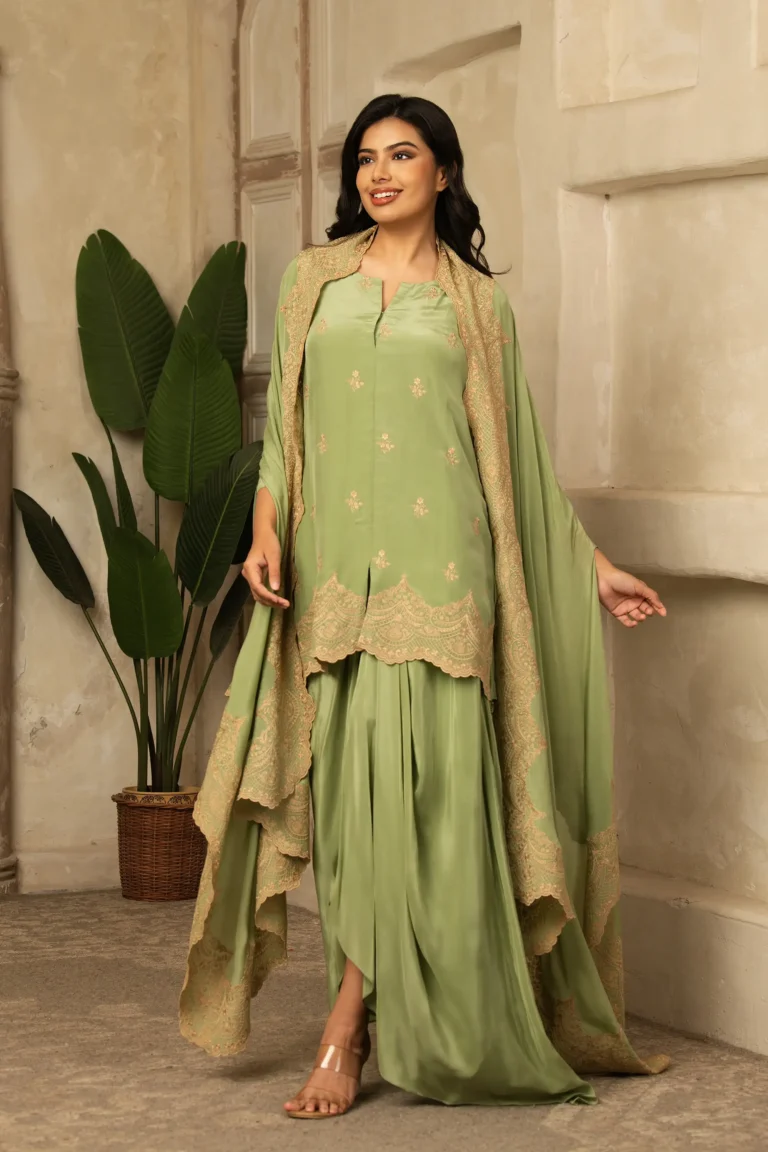 Sage Green Draped Emboridery Ensemble