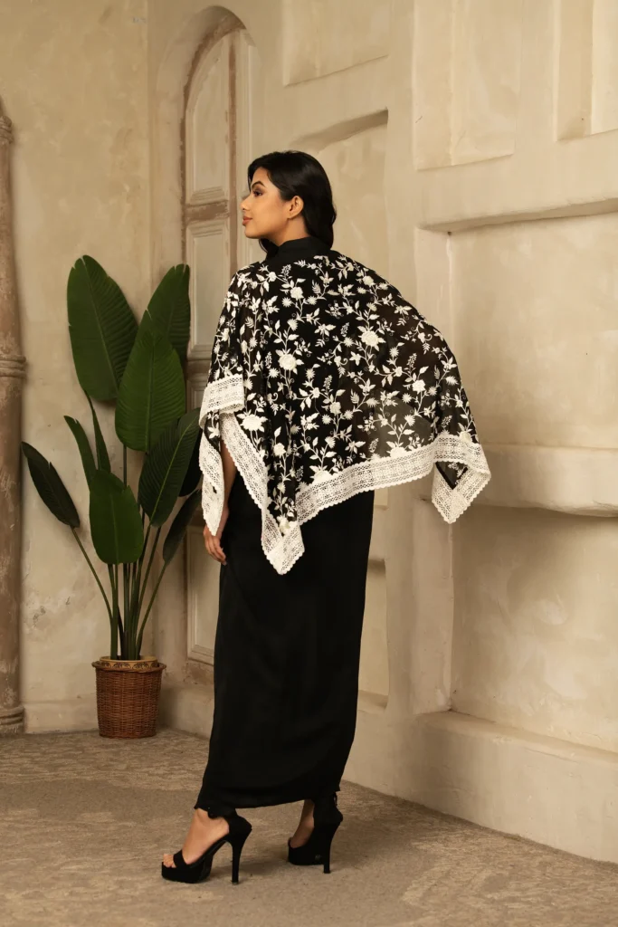 Noir Draped Embroidered Versatile Ensemble