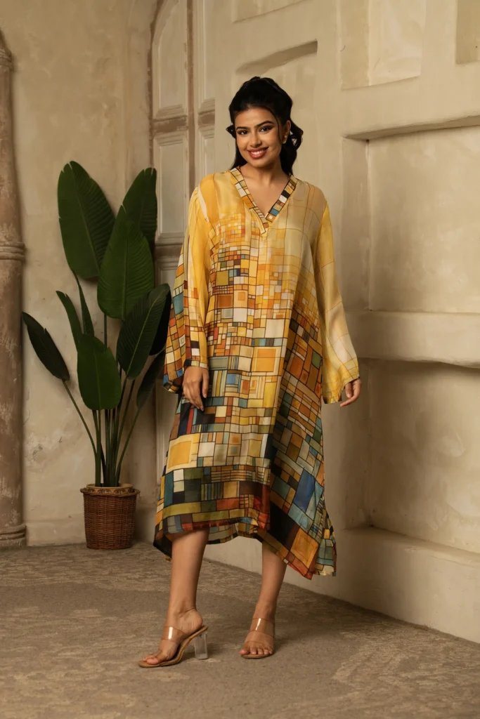 Geometric Art Silk Dress