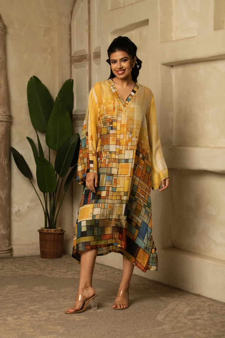Geometric Art Silk Dress