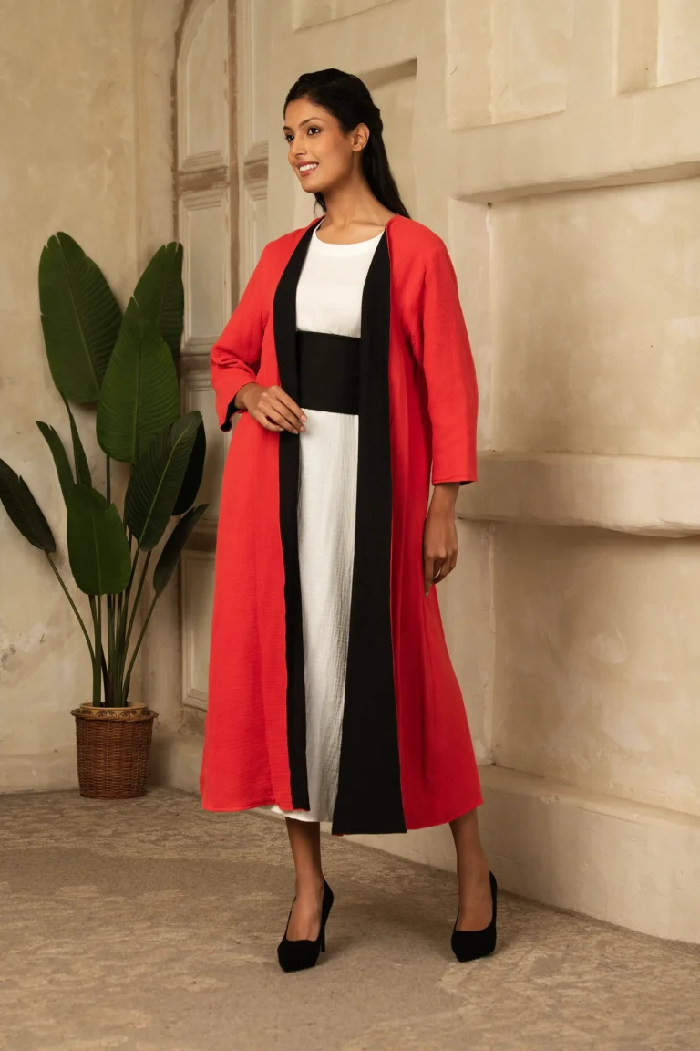 Dress with Belt & Reversible Jacket | Natural Textured Cotton