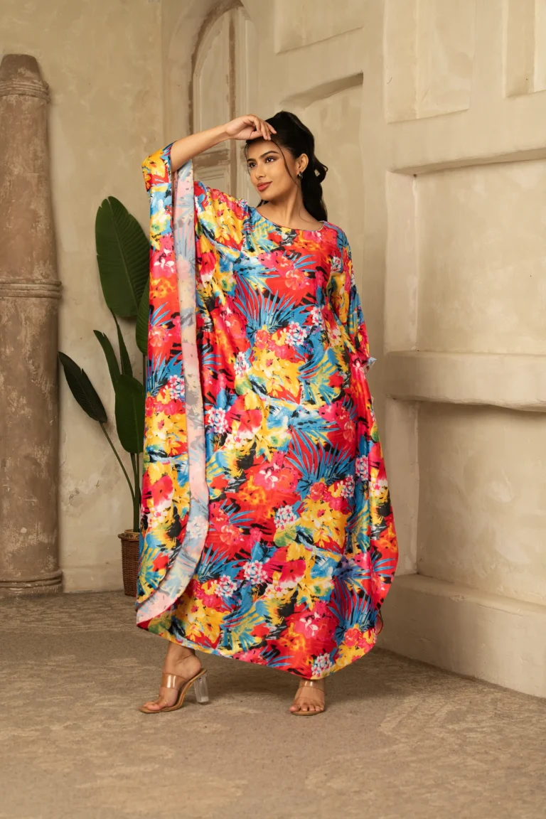 Vivid Floral Spring Kaftan with Belt