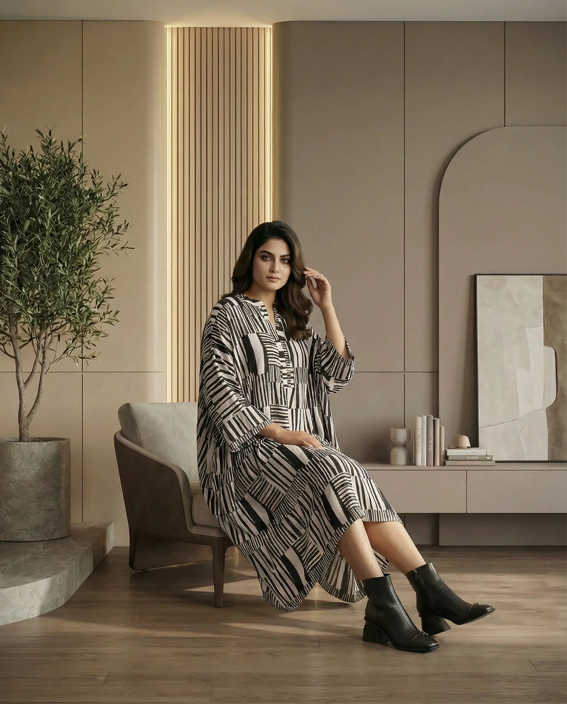 Monochrome Flow Kaftan - Image 3