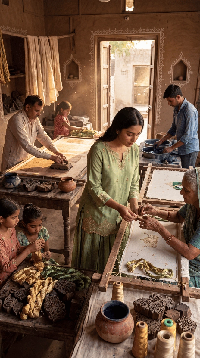 Indian artisan at work on a handloom